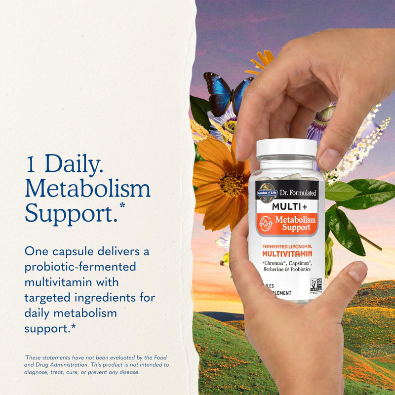 Garden of Life Dr. Formulated Multi+ Metabolism Support - Fermented Liposomal Multivitamin + Chromax, Capsimax, Berberine & Probiotics - 30 Capsules