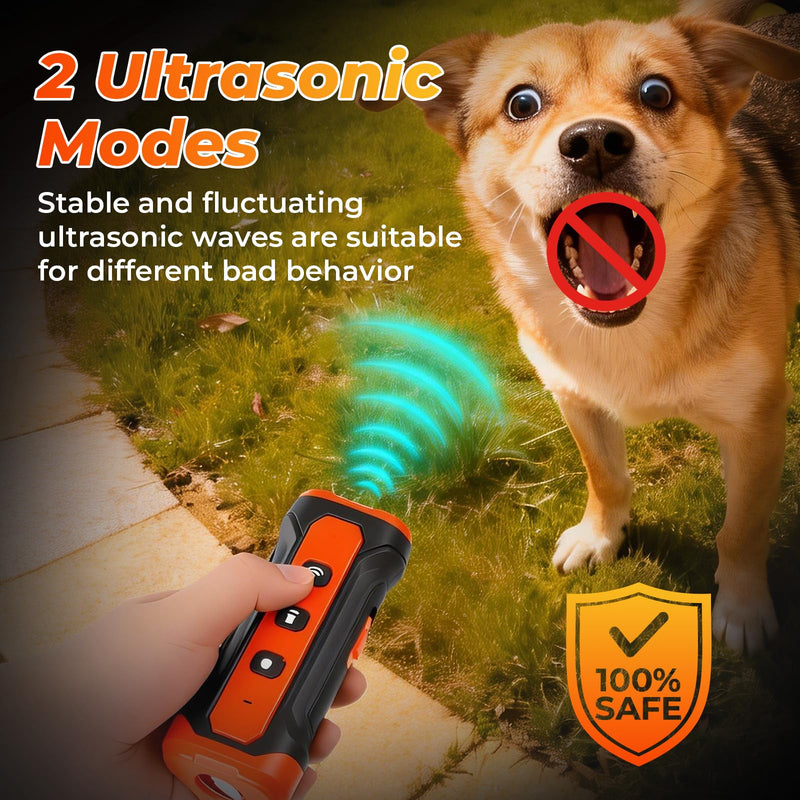 Dog Bark Deterrent Device,3X Ultrasonic Anti Barking,33 FT Bark Control Indoor Outdoor with Flashlight,5 Modes Stop Neighbors Dog Barks,Rechargeable Dog Training Device (Orange) Orange