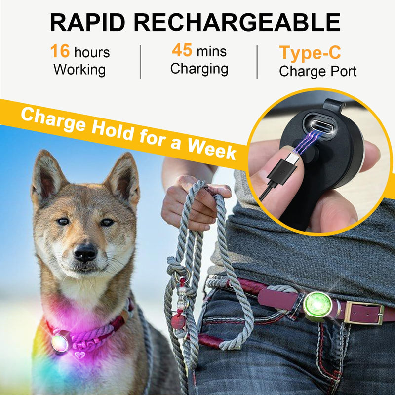 Pack of 2 dog lights for night walks, Tubasion improved 8 modes light pendant dog rechargeable, IP66 waterproof and silicone strap safety light for LED dog collar 2 - BeesActive Australia