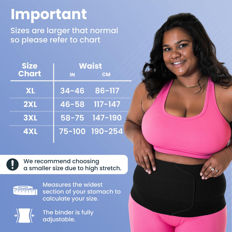 QORE LOGIQ Plus Size Abdominal Binder Post Surgery - C Section Belly Binder, Postpartum Belly Band, Adjustable 12" Compression Wrap for Stomach & Hernia Belt, Black XXL XX-Large - BeesActive Australia
