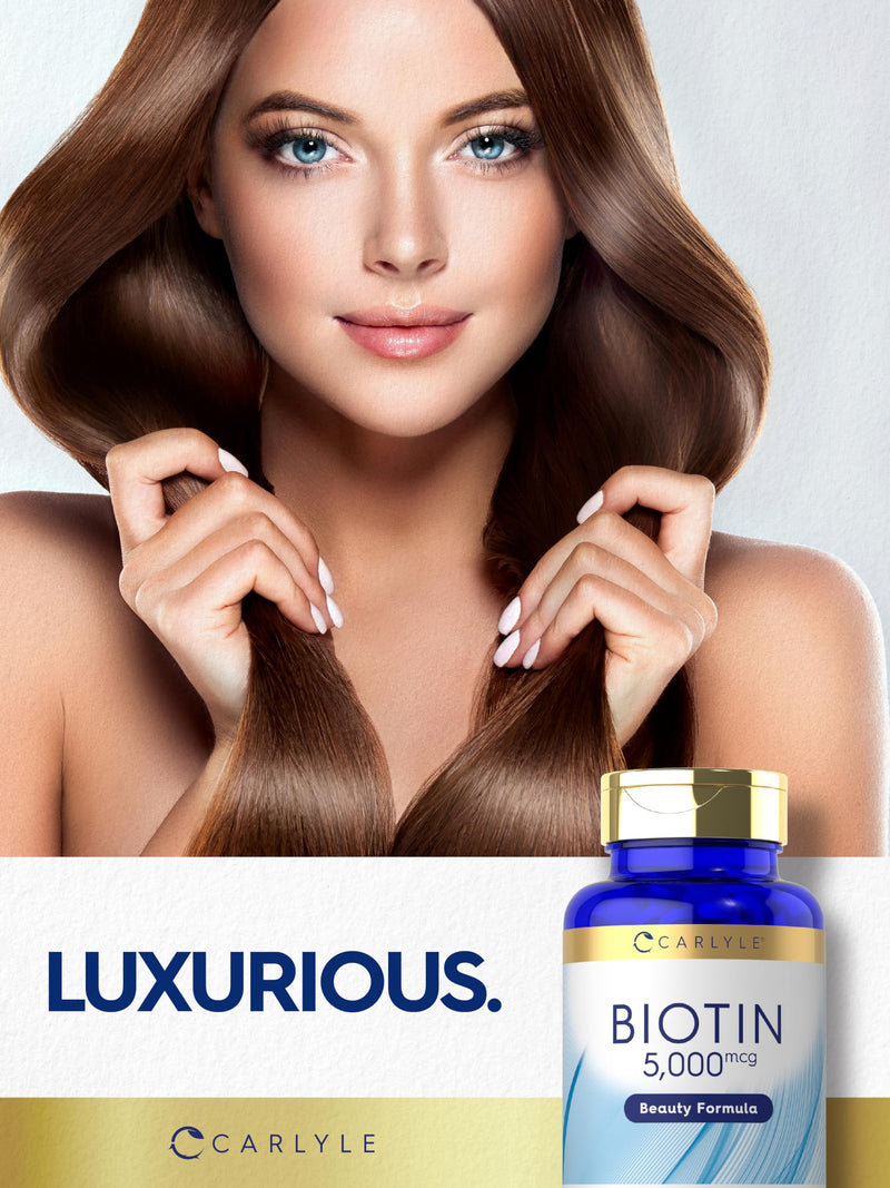 Carlyle Biotin 5000mcg | 360 Vegetarian Tablets | Beauty Formula Supplement for Hair, Skin & Nails | Non-GMO, Gluten Free 360 Count (Pack of 1)