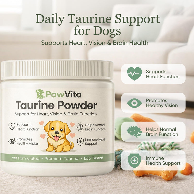 Pawvita Taurine Powder for Dogs, Taurine for Dogs, Supports Heart Health, Vision, Skin & Coat, Boosts Energy & Daily Wellness, Easy to Mix in Food, with Dosing Spoon, 200 Grams/ 7.05 oz 1