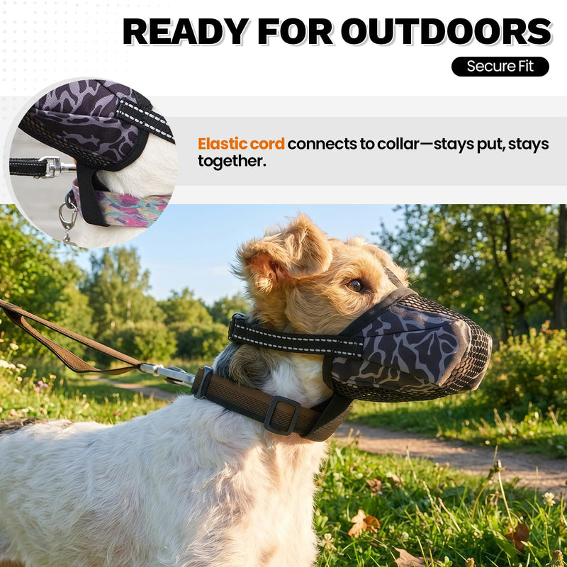 Pezluxe Dog Muzzle, Mesh Soft Muzzle for Small Medium Large Sized Dogs, Breathable Reflective Adjustable Dog Mouth Guard for Scavenging Grooming Biting Chewing Walking Vet Visits, Black, 2XL