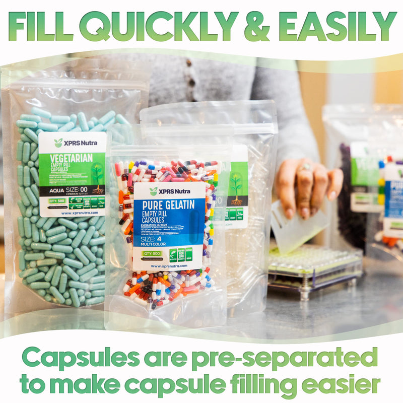 XPRS Nutra Gelatin Size 4 Separated Capsules - 100 Count Clear Small Empty Capsules Separated in Bags - DIY Fillable Pill Caps - Size 4 Gel Do-It-Yourself Vitamin and Supplement Filling 100 Count (Pack of 1)