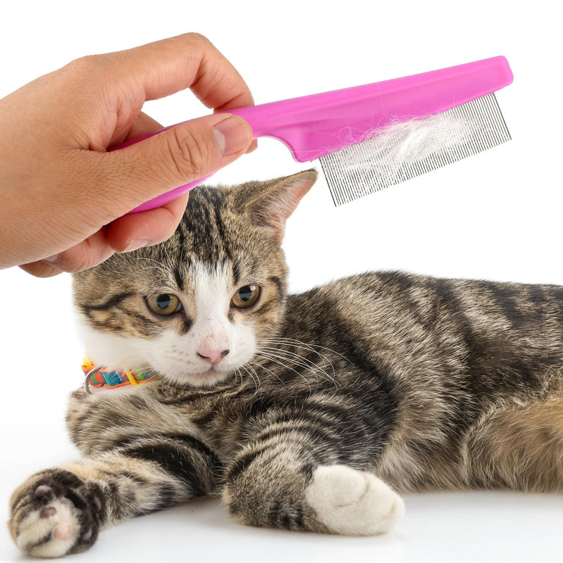 Pet Hair Comb Tear Stain Removal,2 Pack Multifunctional Pets Grooming Comb Kit 2 in 1 Dog Combs Stainless Grooming Massage Dual-Sided Comb for Knots Crust Floating Hair Tangle Fleas(Pink) Pink - BeesActive Australia