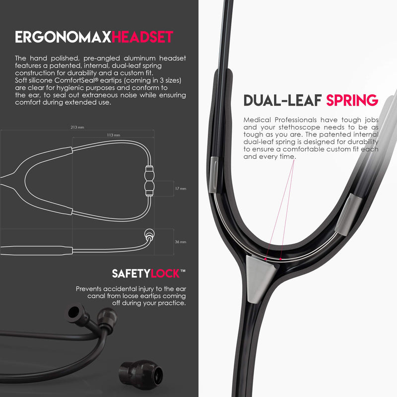 MDF Instruments Acoustica Lightweight Stethoscope for Doctors, Nurses, Students + Stethoscope Hard Travel Carrying Case, Medium
