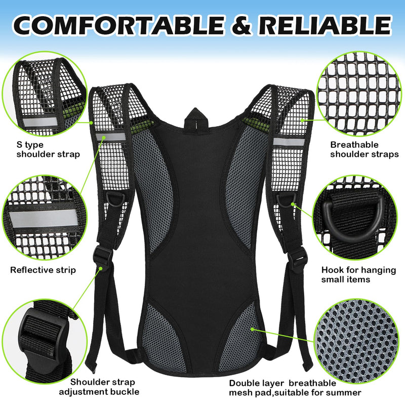 Hydration Pack Backpack, Insulated Water Backpack with 2L Bladder, Suitable for Hiking, Cycling, Running, Camping, Rock Climbing and Other Outdoor Activities (Black)