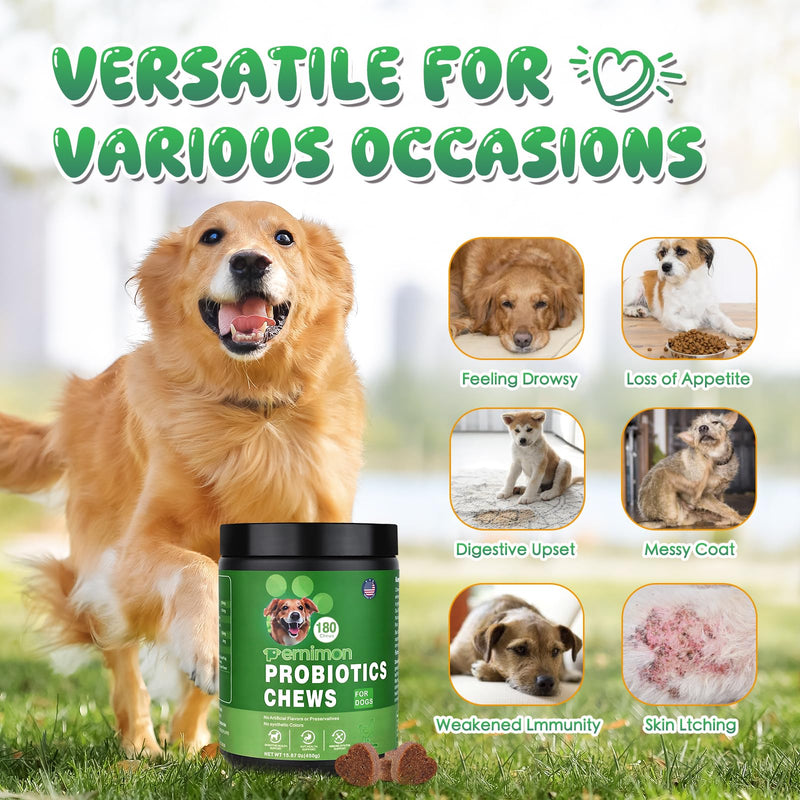 Probiotics for Dogs, 180 Count Dog Probiotics for Gut Health, Support Gut & Digestive Health, Allergy Itch Relief, Reduce Diarrhea, Loose Stools, Strengthen Immunity Health- Chicken Flavor