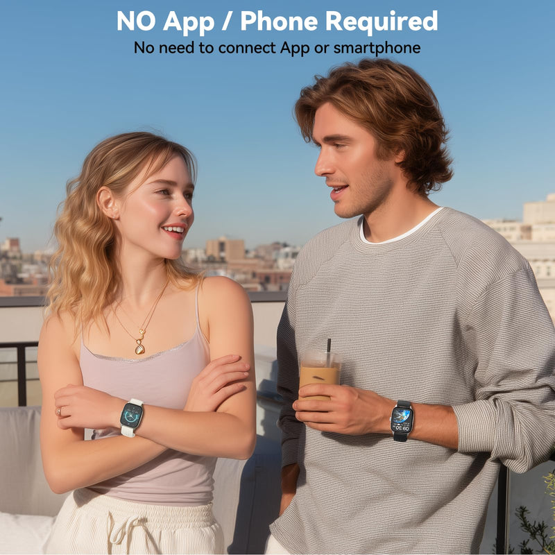 EURANS Smart Watch No App/Phone Required, 1.85" HD Display |Waterproof Watch with Heart Rate & Sleep Monitor | Step Counter for Walking, Pedometer Watch for Women/Men Almond