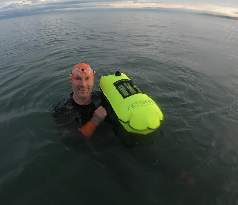 Swim Buoy Dry Bag | Double Chamber Dry Bag with Handles, Nutrition Pouch and Whistle | Flourcesent Yellow Swimming Tow Float - BeesActive Australia