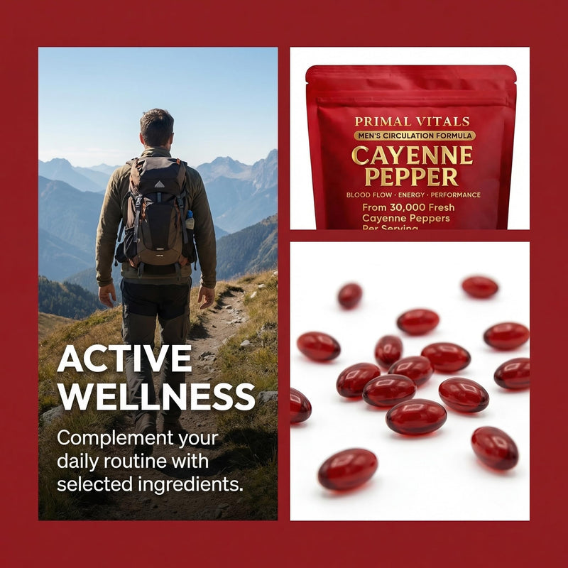 Primal Vitals Cayenne Pepper Softgels - Apex Vitals 12-in-1 Botanical Blend with Grape Seed, Hawthorn, Turmeric, Beetroot, Black Pepper & Vitamin D3 + K2, Wellness & Circulation Support - 240 Softgels