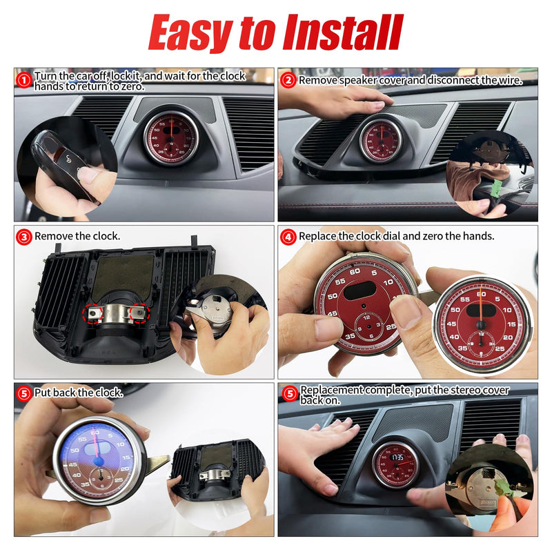 Car Clock Replacement dial Compatible with Porsche Cayenne 2011-2017 911 2012-2018 Macan 2014-2024 718 2016-2023 Panamera 2010-2016 Bordeaux Red Stopwatch Mounted Dashboard