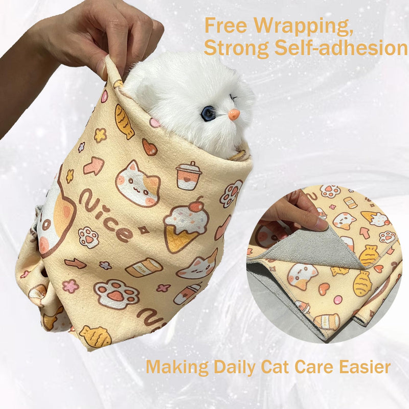 Cat Wrap for Cutting Nails,Self-Adhesive Velcro Cat Grooming Wrap,Anti-Escape,Anti-Scratch,Anti-Bite,Multifunctional Cat Grooming Bag for Calming & Holding Cat(55 * 55) M Orange - BeesActive Australia