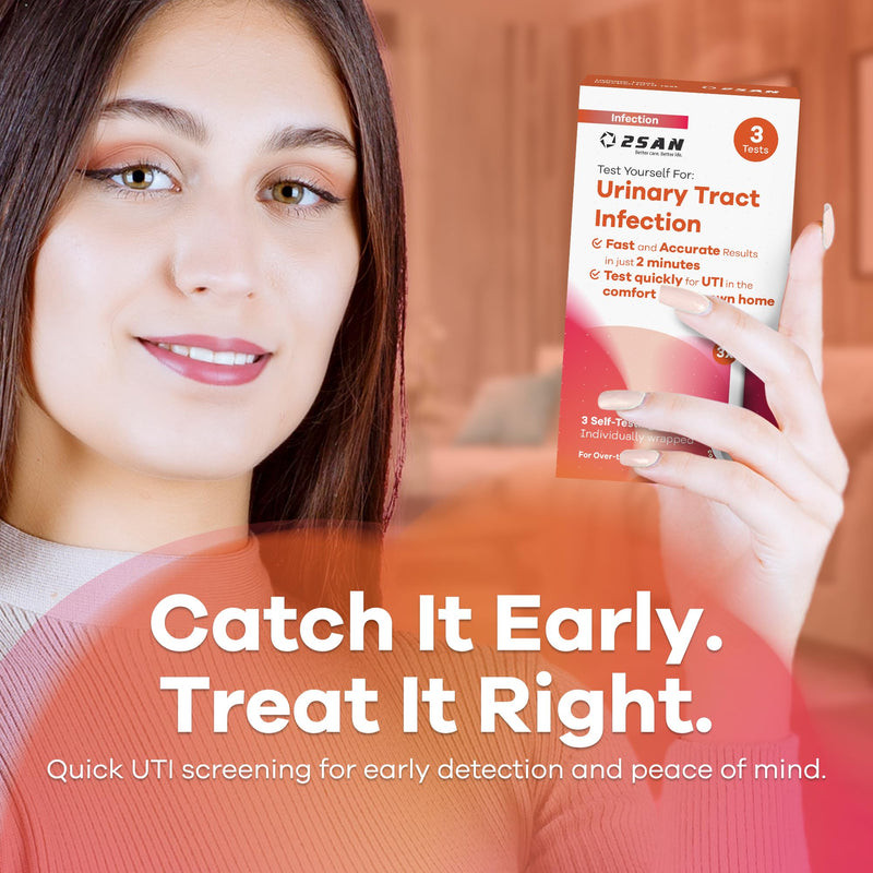 2San 2-in-1 UTI Test Strips for Women – At-Home Urinary Tract Infection Kit Detects Leukocyte & Nitrite Markers in 2 Minutes – 3 Individually Wrapped, Easy-Read