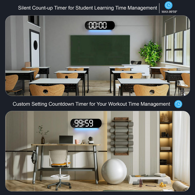 ANALOI Digital Wall Clock Large Display, 13.7 inch Large Digital Wall Clock with RGB Color Changing Remote Control, Date Week Temperature DST, Auto Brightness Dimmer Big Clock with Night Lights Blue - BeesActive Australia