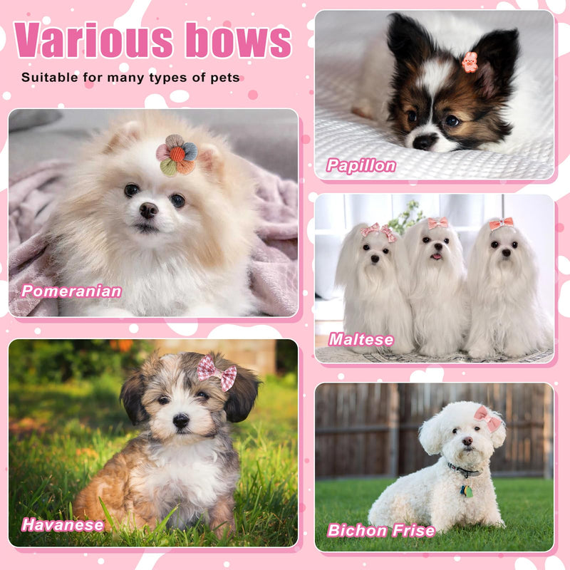 20 Pcs Small Dog Hair Bows with Rubber Bands Pink Dog Bows Puppy Dog Hair Bows Mix Style Handmade Cute Grooming Flower Ball Bowknot Top Knot Dog Hair Accessories for Yorkie Teddy Dog Hair Accessories - BeesActive Australia
