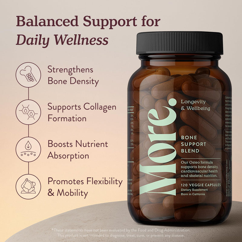 More. Longevity & Wellbeing Premium Calcium Supplement - Bone Strength Supplements with Magnesium, Vitamin D3 + K2 & Zinc for Bone Health Support - 4 Capsule Daily - Easy to Swallow - 120 Capsules