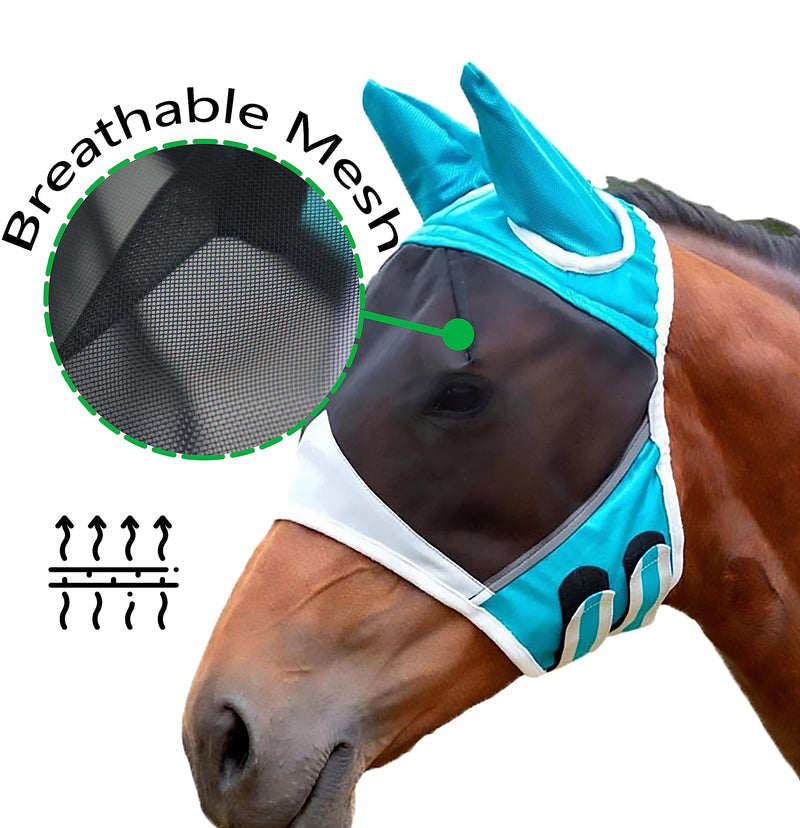 Horse Fly Mask with Ears, UV Protection, and Elasticity - Comfortable and Breathable，Super Comfort Horse Fly Mask with Full Face Coverage，Maximum Protection and UV Shielding (Medium) Medium(Standardbred Horse) - BeesActive Australia