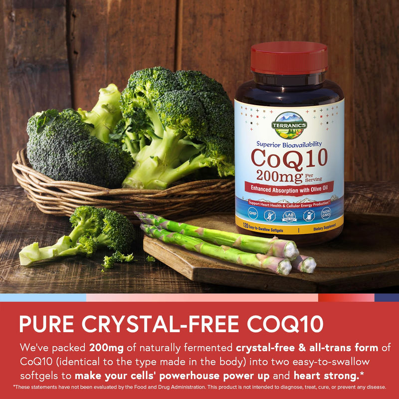Terranics CoQ10 200mg, Coenzyme Q10 Supplement with Extra Virgin Olive Oil for Enhanced Absorption, Made in USA, Supports Heart Health, Antioxidant Protection, Energy Production, Non-GMO, 240 Softgels 240 Count (Pack of 1)