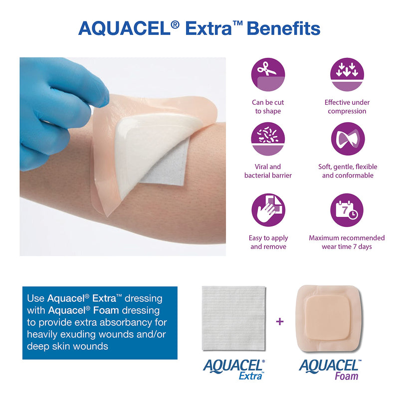 AQUACEL Extra 6"x6" Hydrofiber Wound Dressing, Sterile, 5 Ct 6" x 6" (5 Count)