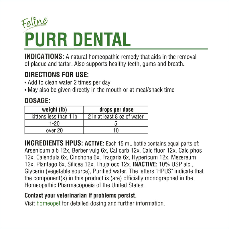 HomeoPet Feline Purr Dental, Safe and Natural Tooth and Dental Care for Cats, Cat Dental Care, 15 Milliliters 15mL - BeesActive Australia