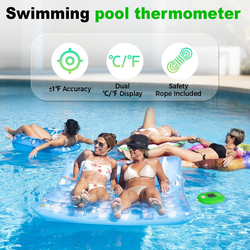 Pool Thermometer, Digital Water Temperature Tester with LCD Display for Swimming Pools, Spas, Hot Tubs & Aquariums (Blue/Green) Green