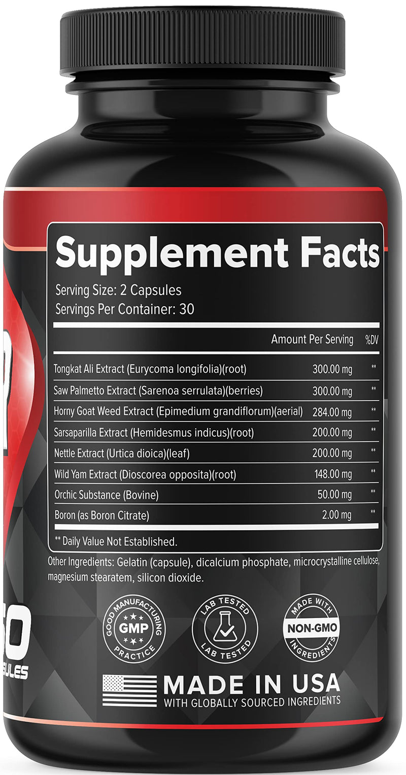Testosterone Booster for Men - Male Enhancing Performance Supplement | Muscle Growth, Energy, Endurance, Strength, Recovery Support - Helps Improve Fast Acting Blood Flow & General Wellness - 60ct