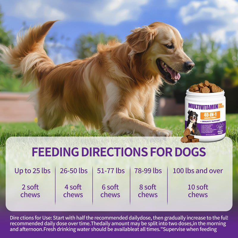 40-in-1 Dog Multivitamins Chewable, Dog Vitamins and Supplements 200 ct Contain Probiotics Omega-3 Glucosamine, Multivitamin for Dogs Skin Coat Heart Joint Liver Brain Eyes Immune Support 200 Count
