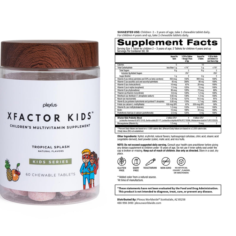 Plexus® Xfactor Kids™ | Kids' multivitamin + probiotic chewable with 13 essential vitamins and 4 billion CFUs to support growth and immune health