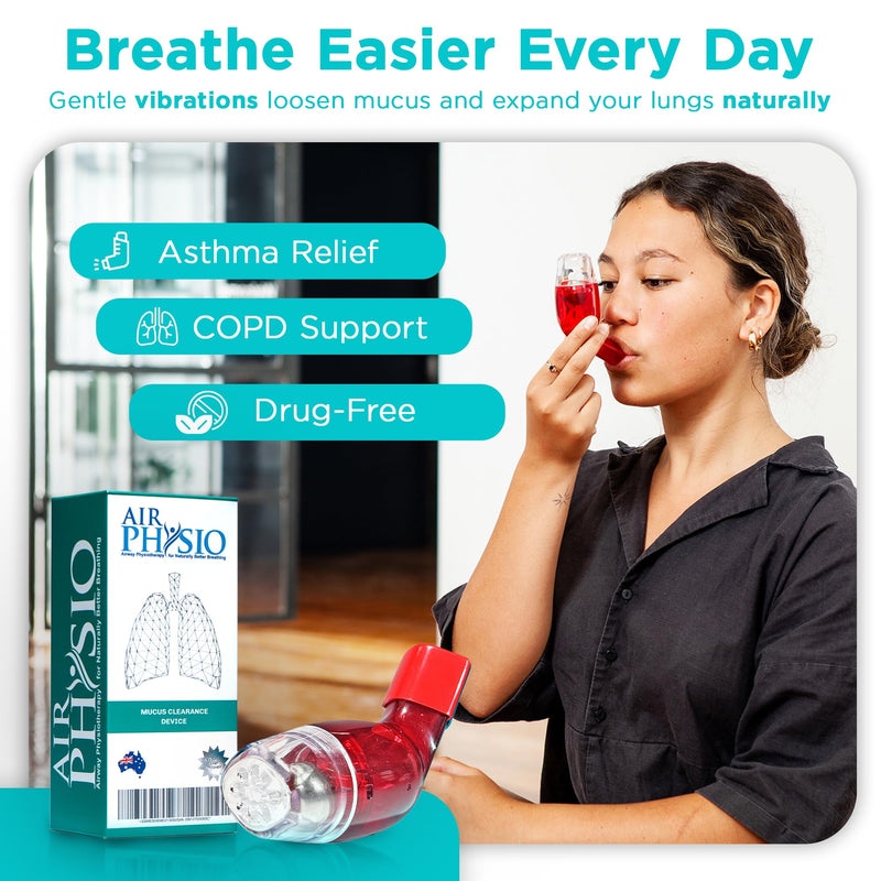 AirPhysio | Drug-Free Portable Breathing Trainer Device for Lungs | Breathe Better, Improve Lung Health & Mucus Clearance | Made in Australia