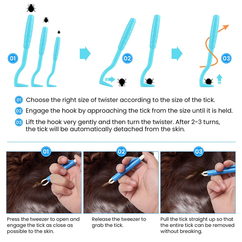 Tick remover set for dogs and cats, set of 3 tick levers, 1 tick hook, 1 tick tweezers, tick removal in seconds, safe tick protection for children and pets, dogs, cats and people, blue and green - BeesActive Australia