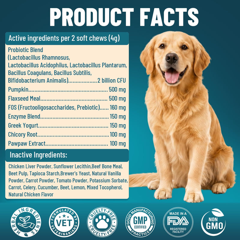 Probiotics for Dogs, 200 Soft Dog Probiotic Chews for Dogs Gut Health Digestive & Immune Support, Dog Probiotics for Yeast Itchy Skin with Digestive Enzymes, Pumpkin, Constipation & Diarrhea Relief