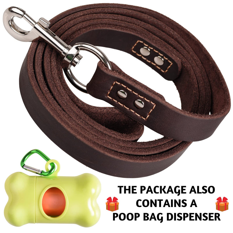 ADITYNA Leather Dog Leash 6 ft x 3/4 inch - Soft and Strong Leather Leash for Large and Medium Dog Breeds - Heavy Duty Dog Training Leash (Brown) L - 6 ft x 3/4 inch Brown - BeesActive Australia
