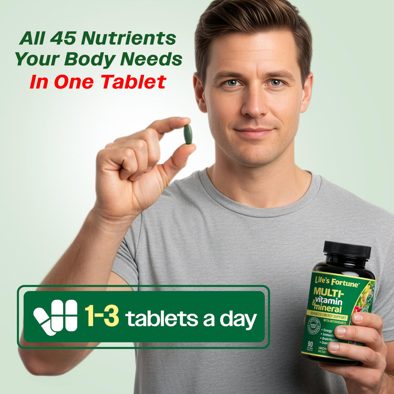 Life's Fortune Whole Food Multivitamin & Mineral Supplement for Men & Women – Energy Support Vitamins for Immune, Brain & Metabolism Support – Iron Free, 90 Vegetarian Tablets 90 Count (Pack of 1)
