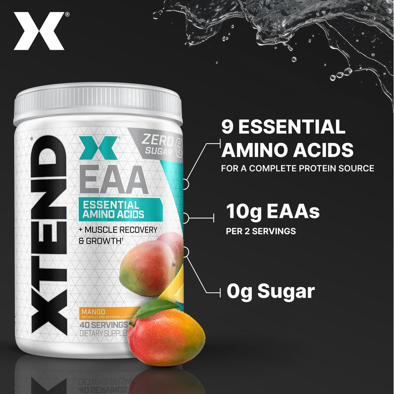Scivation XTEND EAA + BCAA Powder | Muscle Recovery & Lean Muscle Growth | 9 Essential Amino Acids for Intra Workout or Post Workout Recovery | 10g EAAs Per 2 Servings | Mango 40 Servings 11.6 Ounce (Pack of 1) - BeesActive Australia