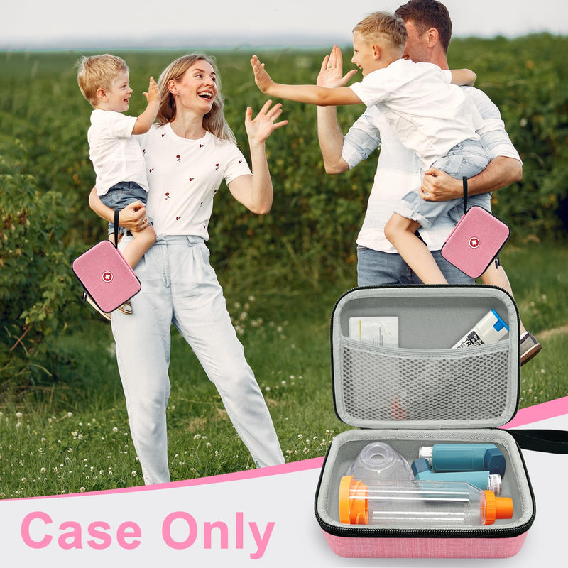 Hard Inhaler Spacer Case for Kids and Adults, Asthma Inhaler Case with Mesh Pocket for Medicine and Other Accessories, Pink (Bag Only) - BeesActive Australia