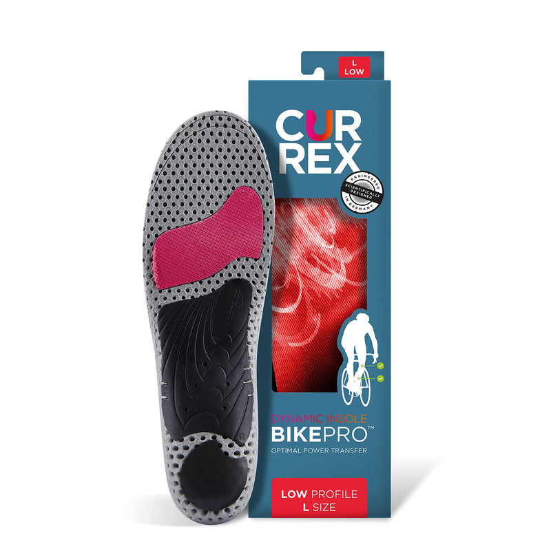 CURREX BikePro Insoles for Cycling, Bicycle & Motorcycle Riding – Arch Support Shoe Inserts w/Metatarsal Pads, Helps Reduce Fatigue + Improve Stability & Fit – for Men & Women – Low Arch, 2XL Low Arch - Red 2X-Large (Mens 13-15)