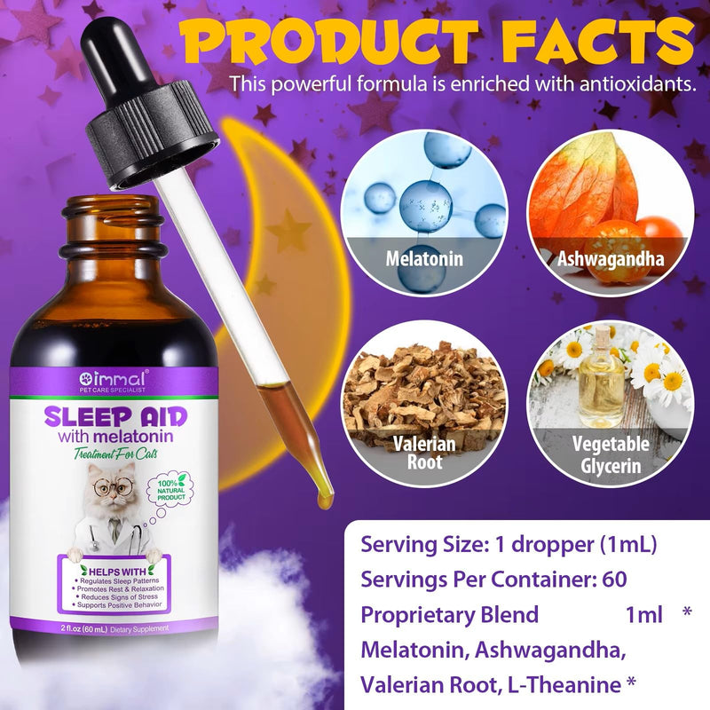 Cat Sleep Support & Calming Aid - Melatonin for Cats Liquid Drops – Nighttime Relaxation Formula for Travel, Vet & Grooming, Fast-Absorbing Liquid for Kittens & Adult Cats