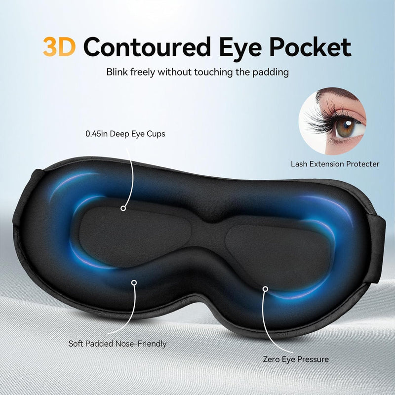 Blackout Sleep Mask: Weighted Eye Mask for Men Women - 3D Contoured Zero Pressure and Eyelash Free - Airplane Travel Nap Night Sleeping Blindfold - Adjustable Ear-Friendly Breathable Comfortable Black - BeesActive Australia