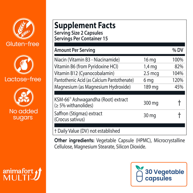 Ashwagandha KSM-66 + Saffron | Mood & Emotional Balance | AnimaFort Multi | Stress Support, Emotional Balance | Vitamin B & Magnesium | Natural Pills for Mental Energy | Gluten-free | 30 Capsules 1