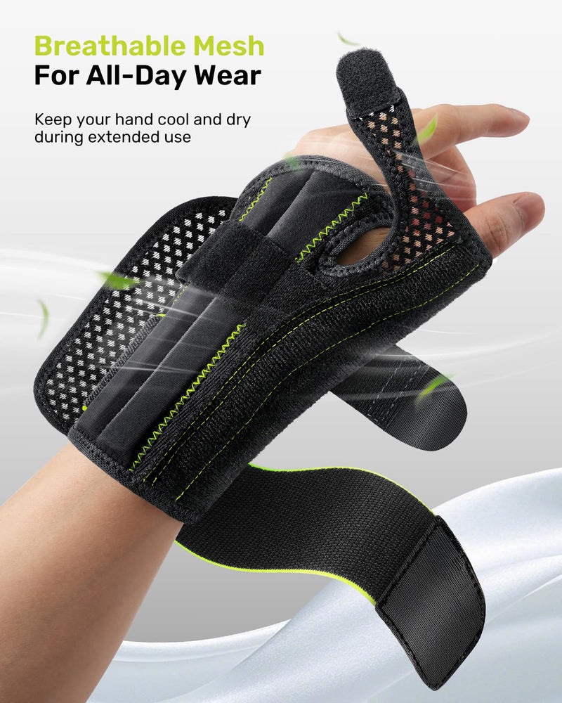 Thumb Spica Splint Left Hand, Wrist Brace for Tendonitis, Thumb Wrist Double Support, Breathable Thumb Splint for Carpal Tunnel for De Quervain's Tenosynovitis, Yellow Size S/M