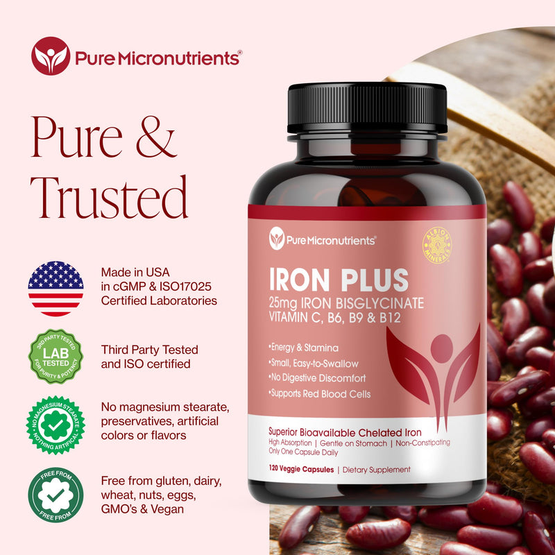 Iron Supplement for Women - Gentle Chelate Iron Bisglycinate 25mg with Vitamin C, B6, B12 Folic Acid ‚Äì Supports Iron Deficiency, Menstrual Health & Energy - 120 Count - BeesActive Australia
