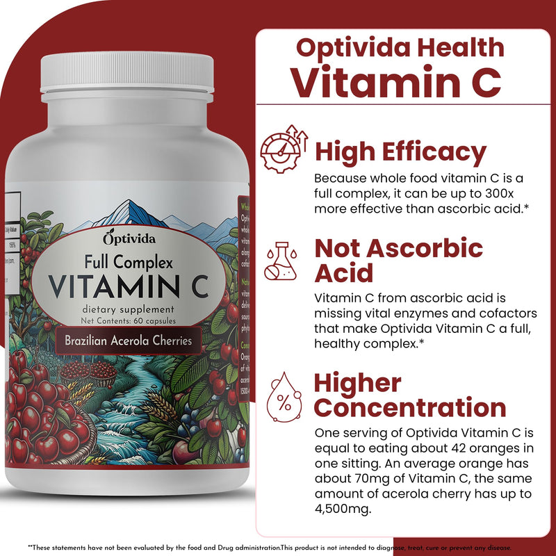 Acerola Cherry Capsules , Plant-Based Vitamin C for Immune Support - 60ct | Brazilian Acerola Cherry Vitamin C Enhances Absorption – Supports Skin, Joints & Immune Health – Gluten Free, GMP Certified