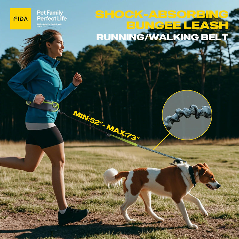 Fida 3-in-1 Hands Free Dog Leash with Zipper Pouch & Bungee, Reflective Crossbody Waist Running Leash for Dogs with Traffic Handle for Safe Walking, Jogging - BeesActive Australia