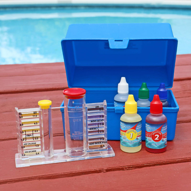 Blue Devil 5-Way OTO Swimming Pool Test Kit- Chlorine/Bromine, pH, Alkalinity and Acid Demand, Includes Easy to Read Vials 5-Way Test Kit