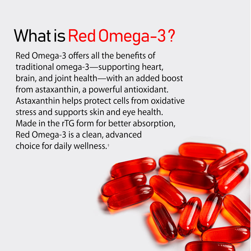 Nanowell True Sea Red Omega-3 Premium with Astaxanthin, DHA & EPA - Immune Support, Fish Oil - 60 Softgels