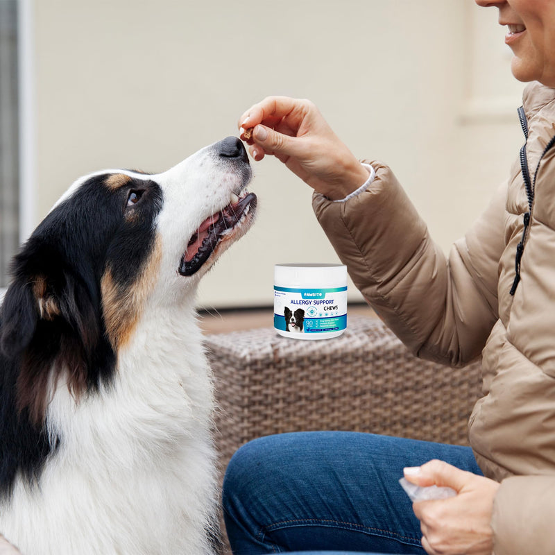 Dog Allergy Chews 90ct - Daily Itch & Allergy Relief Soft Chews with Salmon Oil, Turmeric, Colostrum & Probiotics for Skin & Coat Health