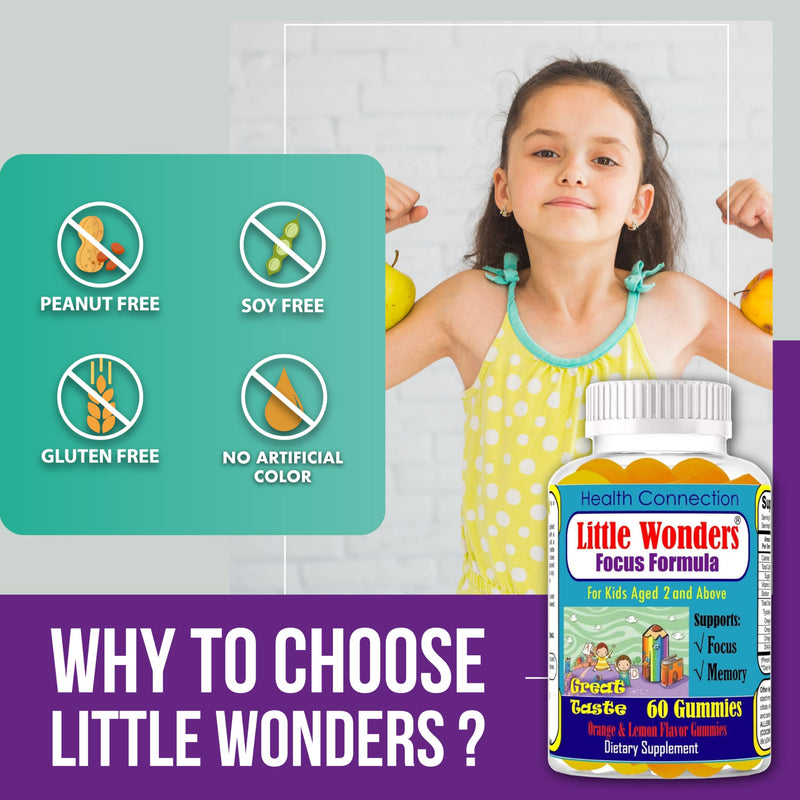 Little Wonders Kids Omega 3 DHA Gummies, Children’s Vitamins for Brain Health, Focus Gummies for Kids & Teens, Memory Support Supplement for Learning & Attention, Fruity Flavor – 60 Gummies