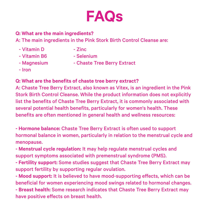 Pink Stork Birth Control Cleanse to Support Hormone Balance, with Chaste Tree Berry (Vitex), Magnesium, and Selenium, Period Support for Conception, Fertility Supplements for Women - 60 Capsules