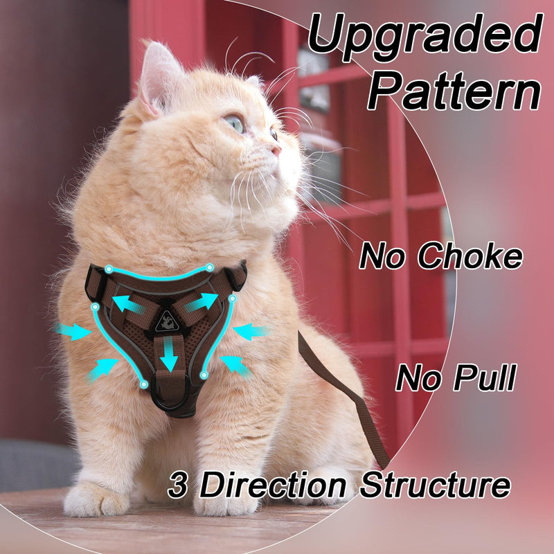 Cat Harness and Leash Set, Upgraded Escape Proof Adjustable Vest with Lead for Kitten Puppy Outdoor Walking, Soft Breathable Mesh Jacket with Reflective Strips for Dark Night (M, Coffee Brown) Medium - BeesActive Australia